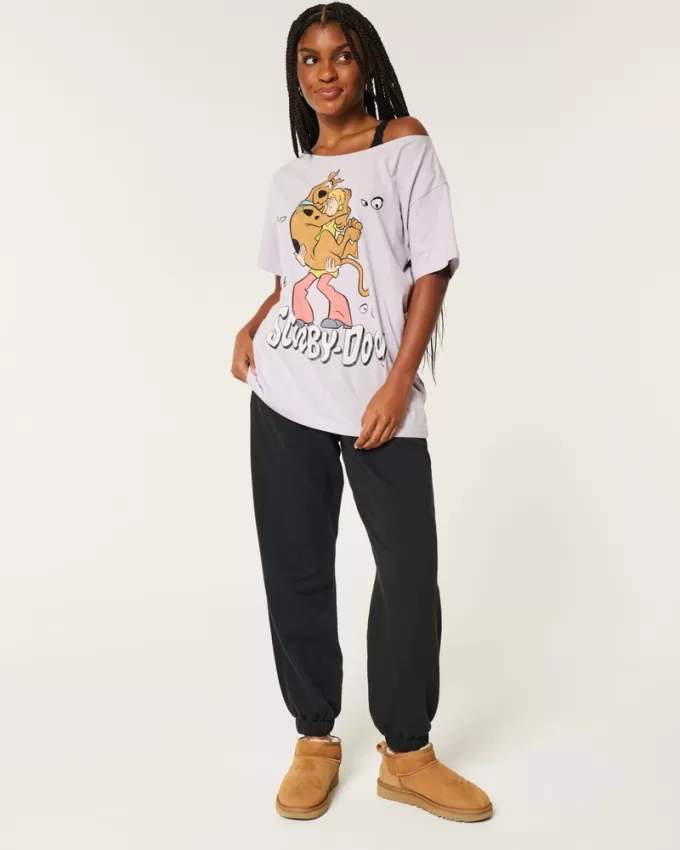 Oversized Off-the-Shoulder Scooby-Doo Graphic Tee,Oversized Off-the-Shoulder Scooby-Doo Graphic Tee Oversized Off-the-Shoulder Scooby-Doo Graphic Tee,Oversized Off-the-Shoulder Scooby-Doo Graphic Tee
