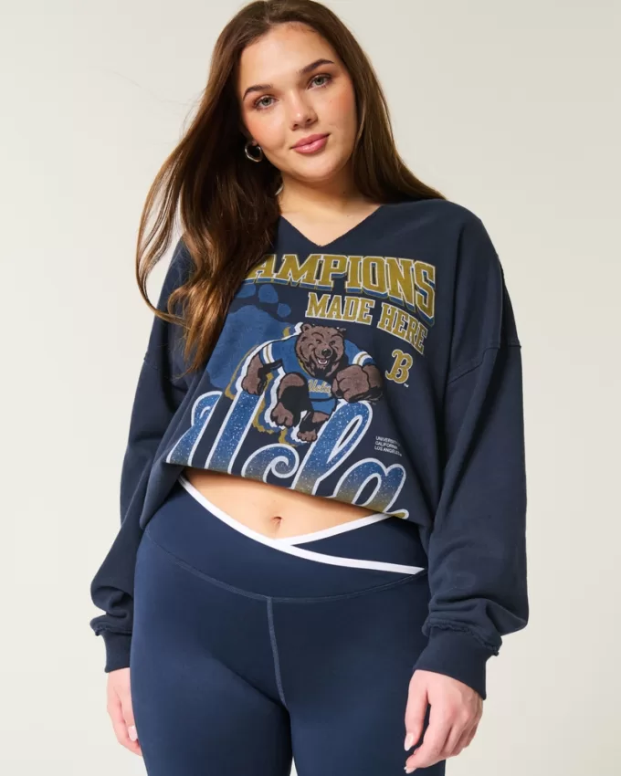 Oversized UCLA Graphic Notch-Neck Sweatshirt,Oversized UCLA Graphic Notch-Neck Sweatshirt Oversized UCLA Graphic Notch-Neck Sweatshirt,Oversized UCLA Graphic Notch-Neck Sweatshirt