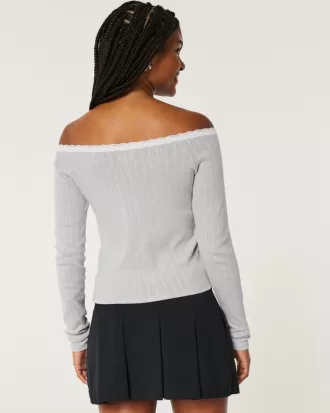 Pointelle Lace Trim Top,Pointelle Lace Trim Top