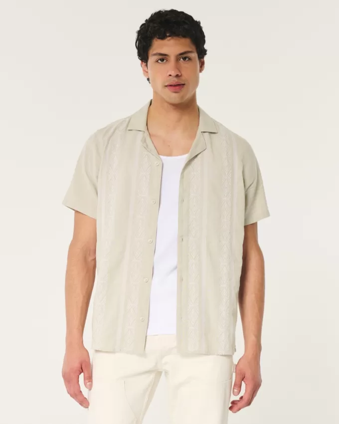 Relaxed Short-Sleeve Embroidered Pattern Shirt,Relaxed Short-Sleeve Embroidered Pattern Shirt Relaxed Short-Sleeve Embroidered Pattern Shirt,Relaxed Short-Sleeve Embroidered Pattern Shirt