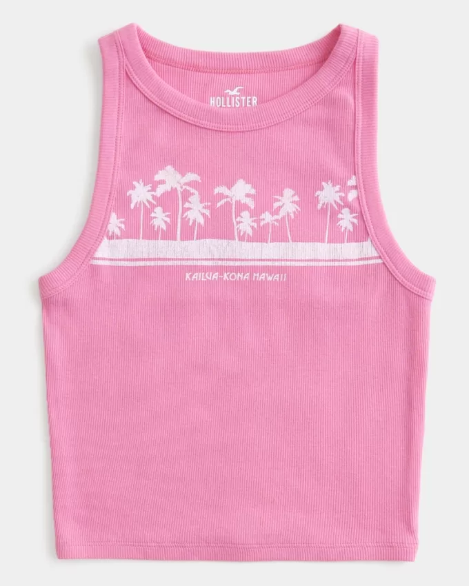 Ribbed Kailua-Kona Hawaii Graphic High-Neck Tank,Ribbed Kailua-Kona Hawaii Graphic High-Neck Tank Ribbed Kailua-Kona Hawaii Graphic High-Neck Tank,Ribbed Kailua-Kona Hawaii Graphic High-Neck Tank