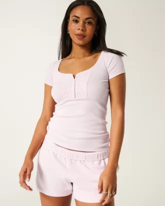 Ribbed Lace Placket Scoop Henley,Ribbed Lace Placket Scoop Henley Ribbed Lace Placket Scoop Henley,Ribbed Lace Placket Scoop Henley