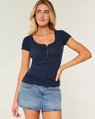 Ribbed Lace Placket Scoop Henley,Ribbed Lace Placket Scoop Henley Ribbed Lace Placket Scoop Henley,Ribbed Lace Placket Scoop Henley