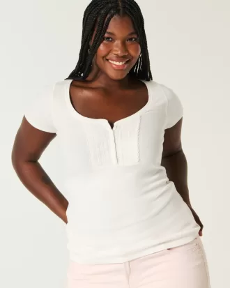 Ribbed Lace Placket Scoop Henley,Ribbed Lace Placket Scoop Henley Ribbed Lace Placket Scoop Henley,Ribbed Lace Placket Scoop Henley