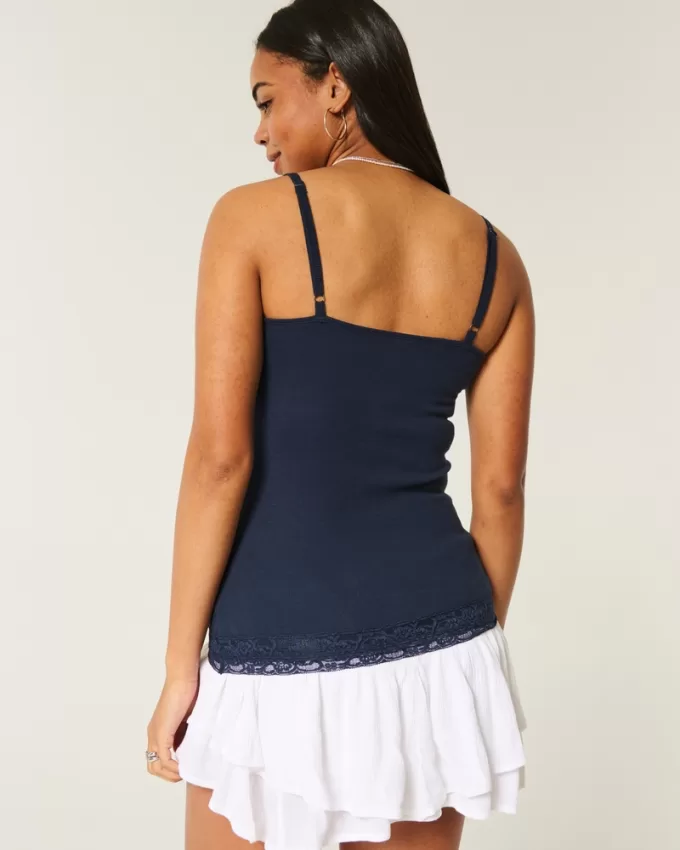 Ribbed Lace Trim Cami,Ribbed Lace Trim Cami Ribbed Lace Trim Cami,Ribbed Lace Trim Cami