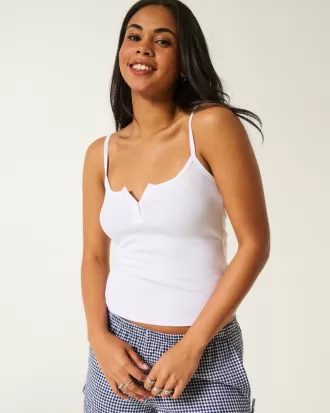 Ribbed Notch Henley Cami,Ribbed Notch Henley Cami