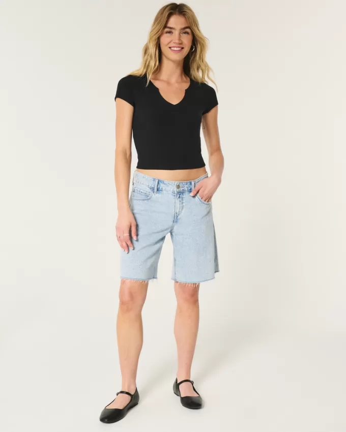 Ribbed Seamless Fabric Notch Neck Baby Tee,Ribbed Seamless Fabric Notch Neck Baby Tee Ribbed Seamless Fabric Notch Neck Baby Tee,Ribbed Seamless Fabric Notch Neck Baby Tee