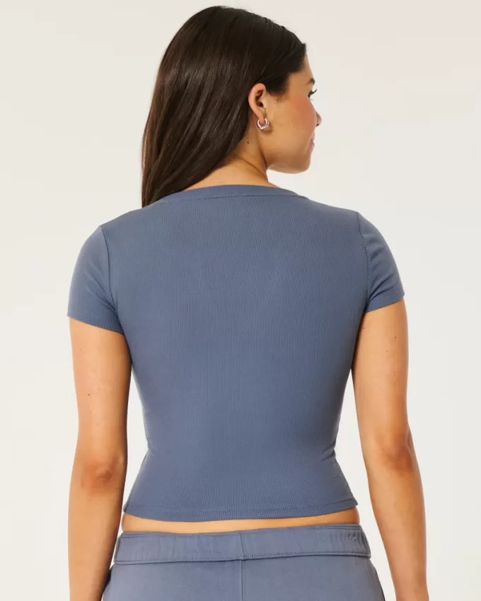 Ribbed Seamless Fabric Notch Neck Baby Tee,Ribbed Seamless Fabric Notch Neck Baby Tee Ribbed Seamless Fabric Notch Neck Baby Tee,Ribbed Seamless Fabric Notch Neck Baby Tee