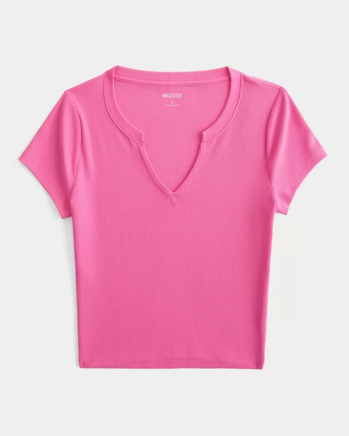 Ribbed Seamless Fabric Notch Neck Baby Tee,Ribbed Seamless Fabric Notch Neck Baby Tee Ribbed Seamless Fabric Notch Neck Baby Tee,Ribbed Seamless Fabric Notch Neck Baby Tee