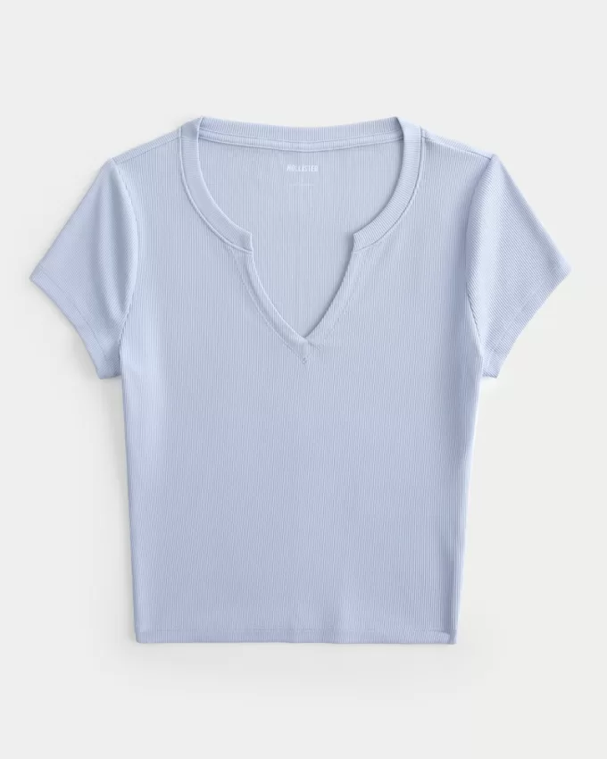 Ribbed Seamless Fabric Notch Neck Baby Tee,Ribbed Seamless Fabric Notch Neck Baby Tee Ribbed Seamless Fabric Notch Neck Baby Tee,Ribbed Seamless Fabric Notch Neck Baby Tee