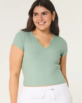 Ribbed Seamless Fabric Notch Neck Baby Tee,Ribbed Seamless Fabric Notch Neck Baby Tee Ribbed Seamless Fabric Notch Neck Baby Tee,Ribbed Seamless Fabric Notch Neck Baby Tee