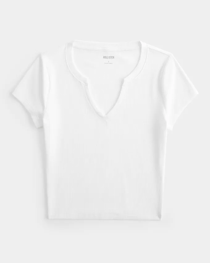 Ribbed Seamless Fabric Notch Neck Baby Tee,Ribbed Seamless Fabric Notch Neck Baby Tee Ribbed Seamless Fabric Notch Neck Baby Tee,Ribbed Seamless Fabric Notch Neck Baby Tee