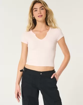 Ribbed Seamless Fabric Notch Neck Baby Tee,Ribbed Seamless Fabric Notch Neck Baby Tee Ribbed Seamless Fabric Notch Neck Baby Tee,Ribbed Seamless Fabric Notch Neck Baby Tee