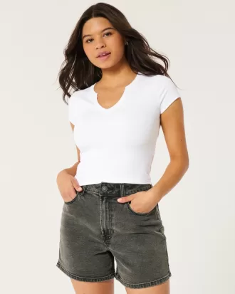 Ribbed Seamless Fabric Notch Neck Baby Tee,Ribbed Seamless Fabric Notch Neck Baby Tee Ribbed Seamless Fabric Notch Neck Baby Tee,Ribbed Seamless Fabric Notch Neck Baby Tee