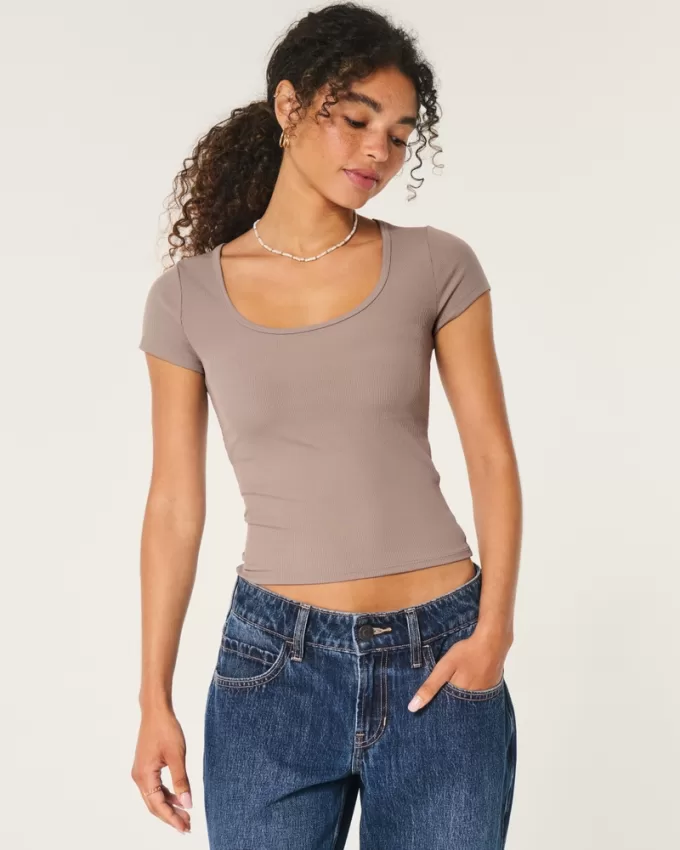 Ribbed Seamless Fabric Scoop Baby Tee,Ribbed Seamless Fabric Scoop Baby Tee Ribbed Seamless Fabric Scoop Baby Tee,Ribbed Seamless Fabric Scoop Baby Tee