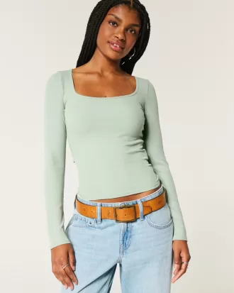 Ribbed Seamless Fabric Square-Neck Top,Ribbed Seamless Fabric Square-Neck Top Ribbed Seamless Fabric Square-Neck Top,Ribbed Seamless Fabric Square-Neck Top