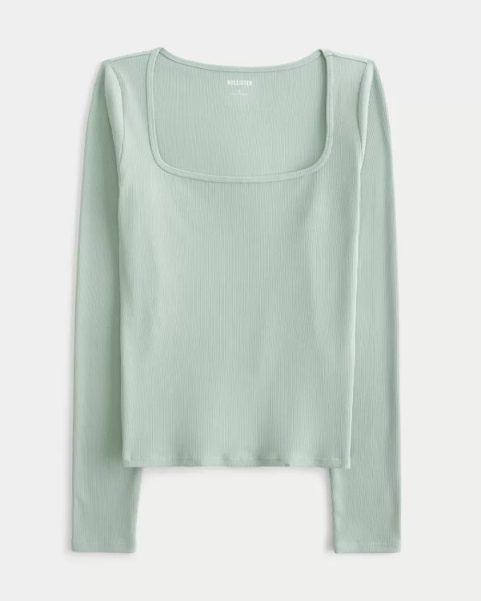 Ribbed Seamless Fabric Square-Neck Top,Ribbed Seamless Fabric Square-Neck Top Ribbed Seamless Fabric Square-Neck Top,Ribbed Seamless Fabric Square-Neck Top