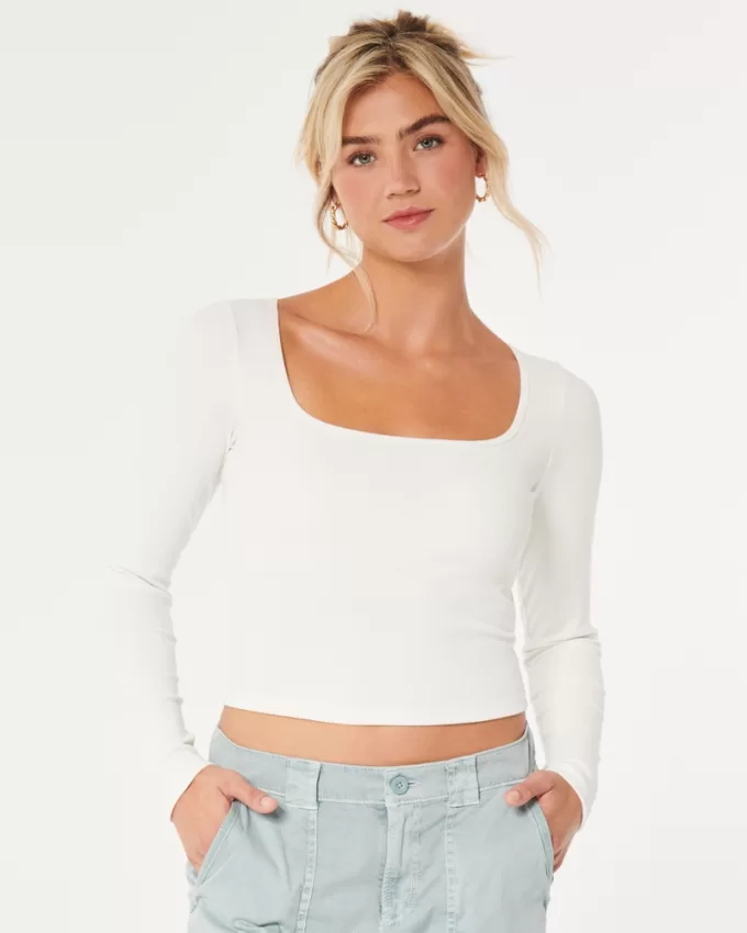 Ribbed Seamless Fabric Square-Neck Top,Ribbed Seamless Fabric Square-Neck Top Ribbed Seamless Fabric Square-Neck Top,Ribbed Seamless Fabric Square-Neck Top