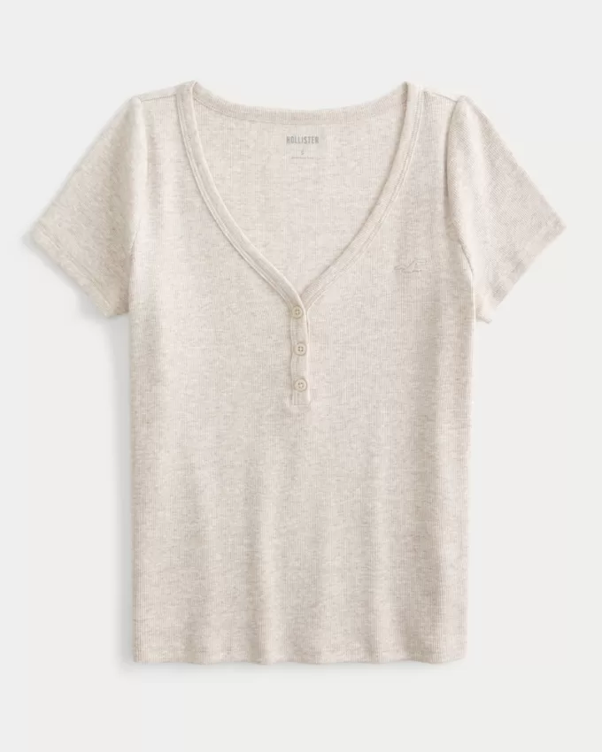 Ribbed Short-Sleeve Icon Henley,Ribbed Short-Sleeve Icon Henley