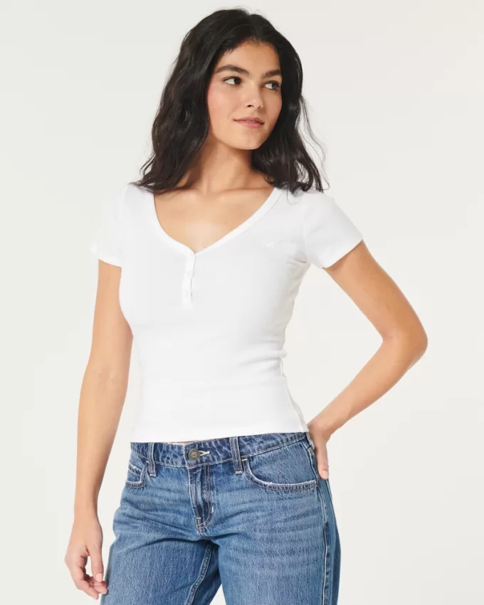 Ribbed Short-Sleeve Icon Henley,Ribbed Short-Sleeve Icon Henley