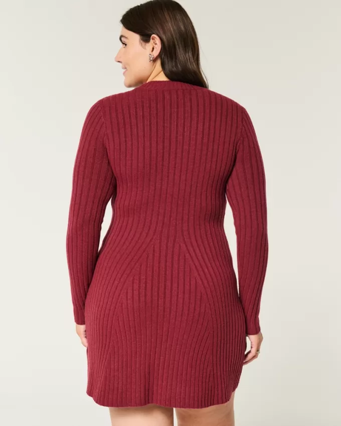 Ribbed Skater Mini Sweater Dress,Ribbed Skater Mini Sweater Dress