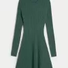 Ribbed Skater Mini Sweater Dress,Ribbed Skater Mini Sweater Dress