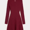Ribbed Skater Mini Sweater Dress,Ribbed Skater Mini Sweater Dress