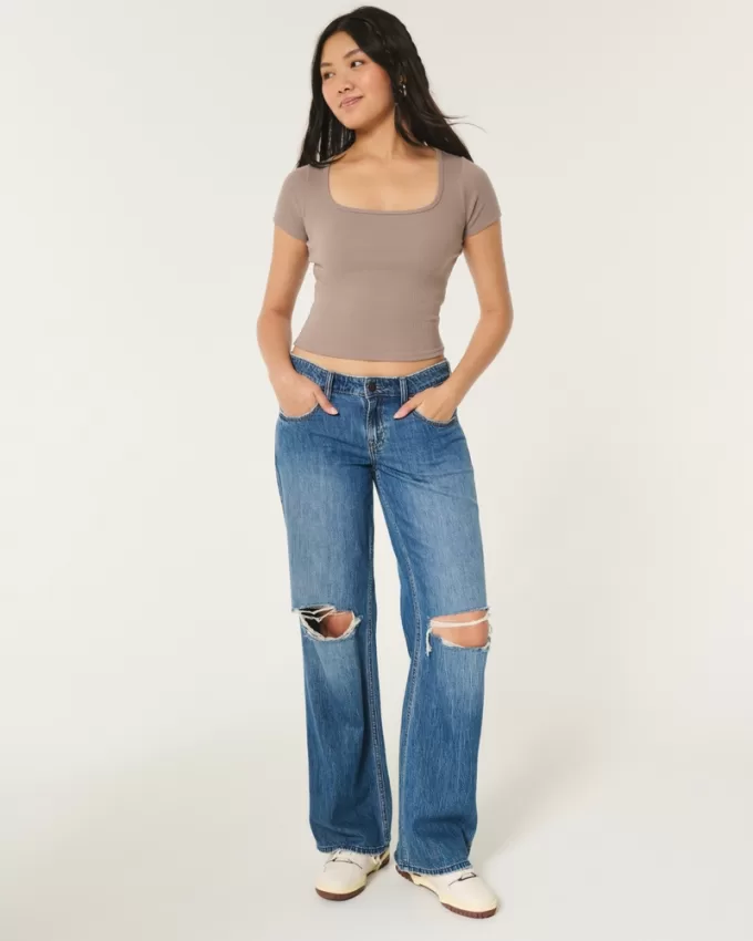 Ribbed Square-Neck Baby Tee,Ribbed Square-Neck Baby Tee Ribbed Square-Neck Baby Tee,Ribbed Square-Neck Baby Tee