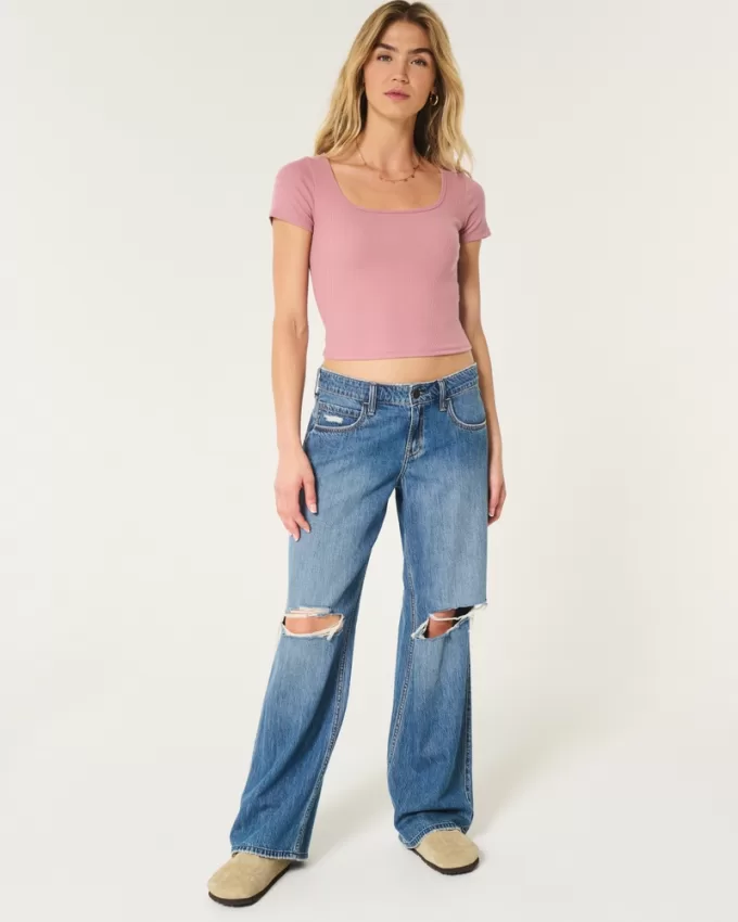 Ribbed Square-Neck Baby Tee,Ribbed Square-Neck Baby Tee Ribbed Square-Neck Baby Tee,Ribbed Square-Neck Baby Tee