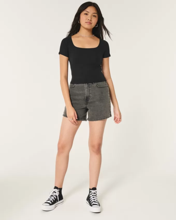 Ribbed Square-Neck Baby Tee,Ribbed Square-Neck Baby Tee Ribbed Square-Neck Baby Tee,Ribbed Square-Neck Baby Tee