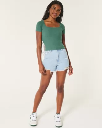 Ribbed Square-Neck Baby Tee,Ribbed Square-Neck Baby Tee Ribbed Square-Neck Baby Tee,Ribbed Square-Neck Baby Tee