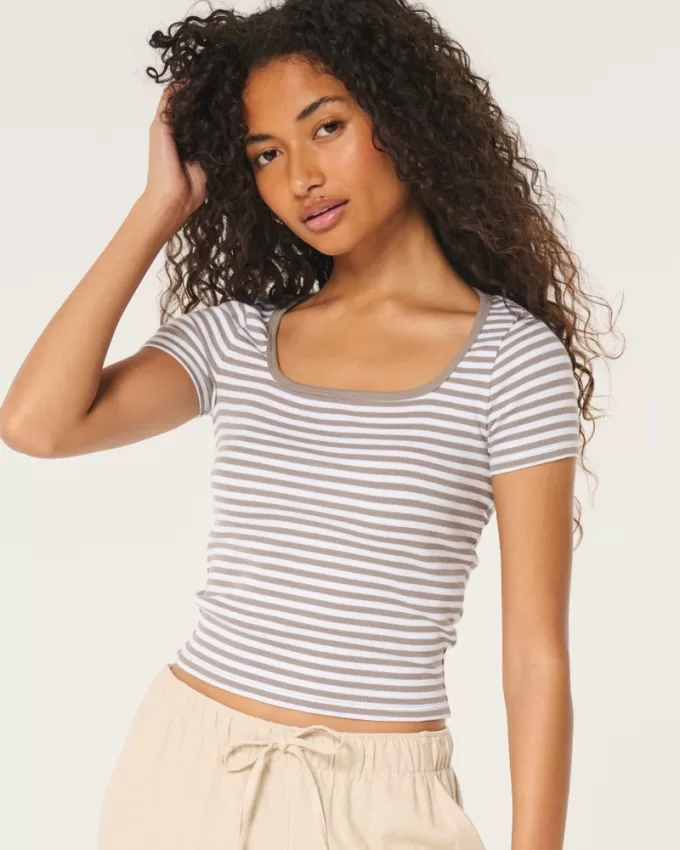 Ribbed Square-Neck Baby Tee,Ribbed Square-Neck Baby Tee Ribbed Square-Neck Baby Tee,Ribbed Square-Neck Baby Tee