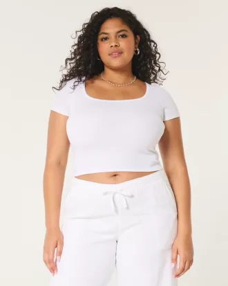 Ribbed Square-Neck Baby Tee,Ribbed Square-Neck Baby Tee Ribbed Square-Neck Baby Tee,Ribbed Square-Neck Baby Tee