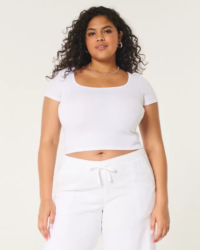 Ribbed Square-Neck Baby Tee,Ribbed Square-Neck Baby Tee Ribbed Square-Neck Baby Tee,Ribbed Square-Neck Baby Tee