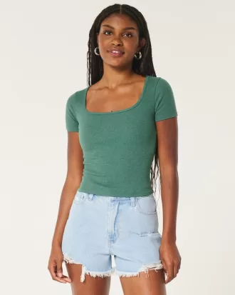 Ribbed Square-Neck Baby Tee,Ribbed Square-Neck Baby Tee Ribbed Square-Neck Baby Tee,Ribbed Square-Neck Baby Tee