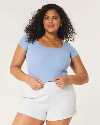 Ribbed Square-Neck Baby Tee,Ribbed Square-Neck Baby Tee Ribbed Square-Neck Baby Tee,Ribbed Square-Neck Baby Tee