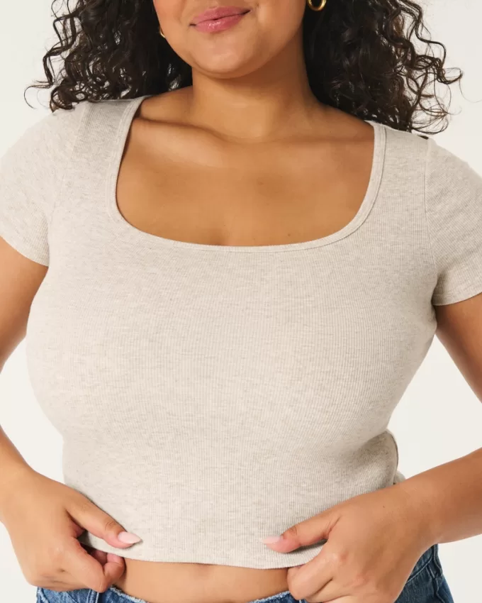 Ribbed Square-Neck Baby Tee,Ribbed Square-Neck Baby Tee Ribbed Square-Neck Baby Tee,Ribbed Square-Neck Baby Tee