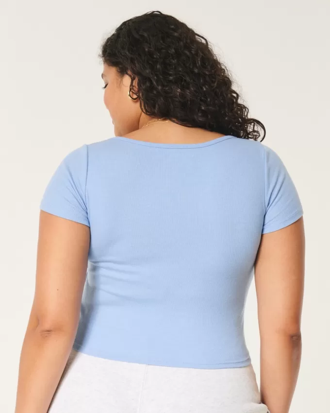 Ribbed Square-Neck Baby Tee,Ribbed Square-Neck Baby Tee Ribbed Square-Neck Baby Tee,Ribbed Square-Neck Baby Tee