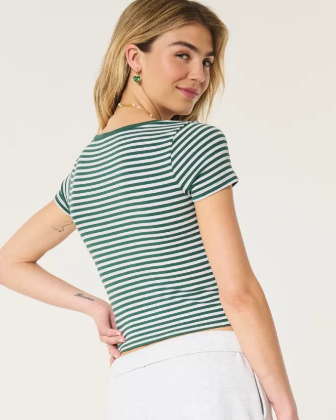 Ribbed Square-Neck Baby Tee,Ribbed Square-Neck Baby Tee Ribbed Square-Neck Baby Tee,Ribbed Square-Neck Baby Tee