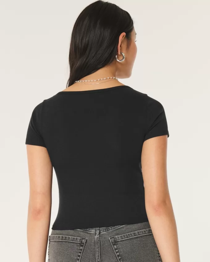 Ribbed Square-Neck Baby Tee,Ribbed Square-Neck Baby Tee Ribbed Square-Neck Baby Tee,Ribbed Square-Neck Baby Tee