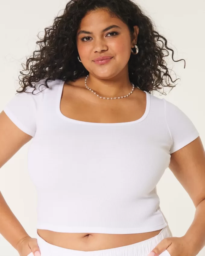 Ribbed Square-Neck Baby Tee,Ribbed Square-Neck Baby Tee Ribbed Square-Neck Baby Tee,Ribbed Square-Neck Baby Tee