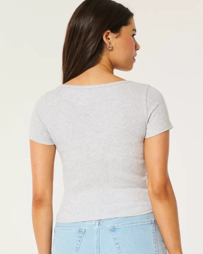 Ribbed Square-Neck Baby Tee,Ribbed Square-Neck Baby Tee Ribbed Square-Neck Baby Tee,Ribbed Square-Neck Baby Tee