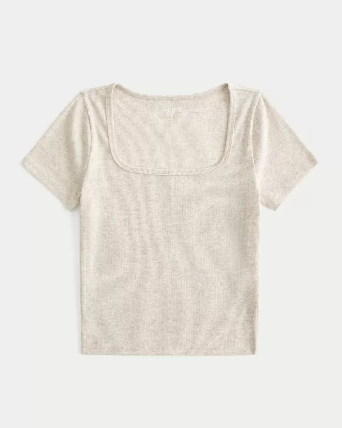 Ribbed Square-Neck Baby Tee,Ribbed Square-Neck Baby Tee Ribbed Square-Neck Baby Tee,Ribbed Square-Neck Baby Tee
