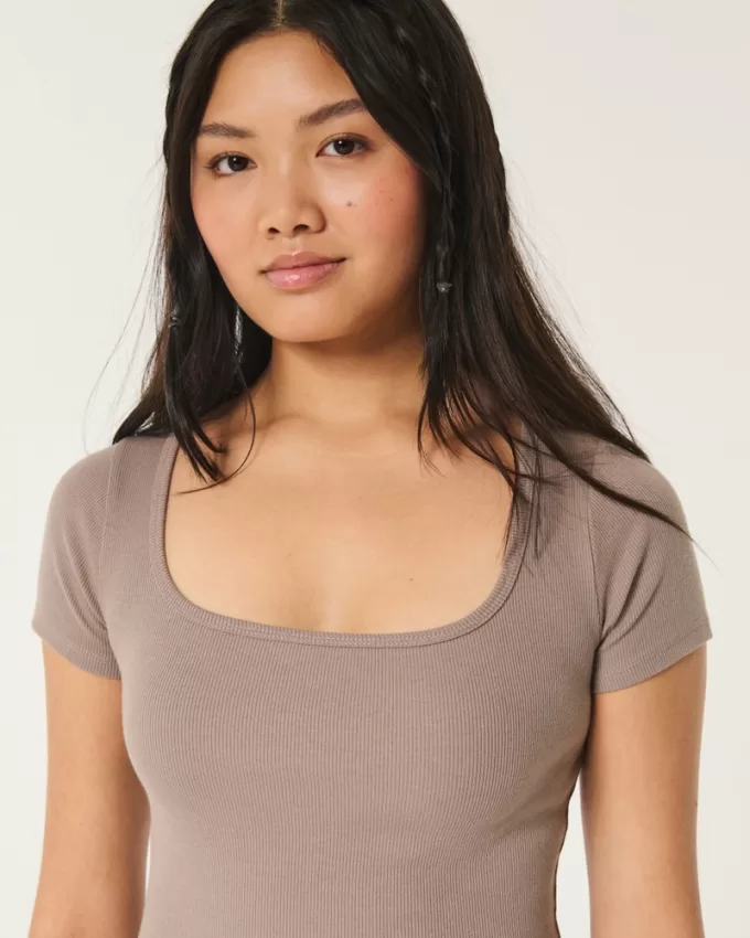 Ribbed Square-Neck Baby Tee,Ribbed Square-Neck Baby Tee Ribbed Square-Neck Baby Tee,Ribbed Square-Neck Baby Tee