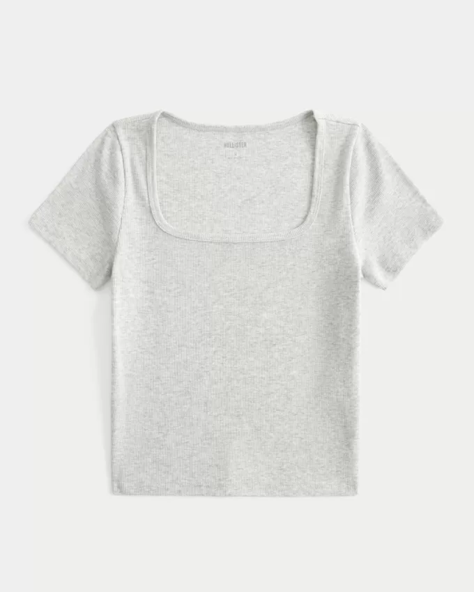 Ribbed Square-Neck Baby Tee,Ribbed Square-Neck Baby Tee Ribbed Square-Neck Baby Tee,Ribbed Square-Neck Baby Tee