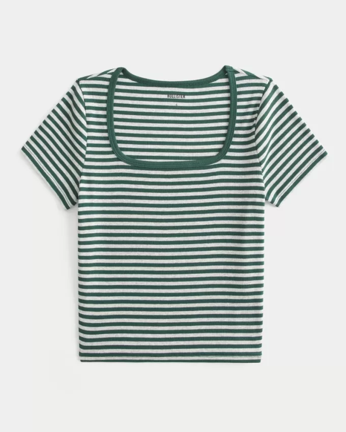 Ribbed Square-Neck Baby Tee,Ribbed Square-Neck Baby Tee Ribbed Square-Neck Baby Tee,Ribbed Square-Neck Baby Tee