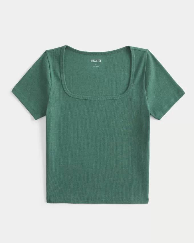 Ribbed Square-Neck Baby Tee,Ribbed Square-Neck Baby Tee Ribbed Square-Neck Baby Tee,Ribbed Square-Neck Baby Tee