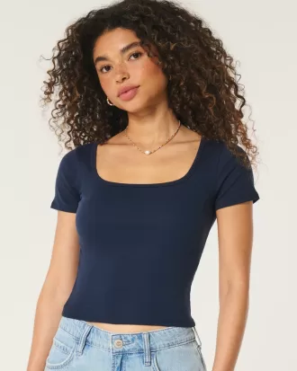 Ribbed Square-Neck Baby Tee,Ribbed Square-Neck Baby Tee