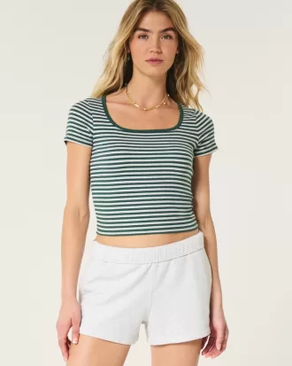 Ribbed Square-Neck Baby Tee,Ribbed Square-Neck Baby Tee Ribbed Square-Neck Baby Tee,Ribbed Square-Neck Baby Tee