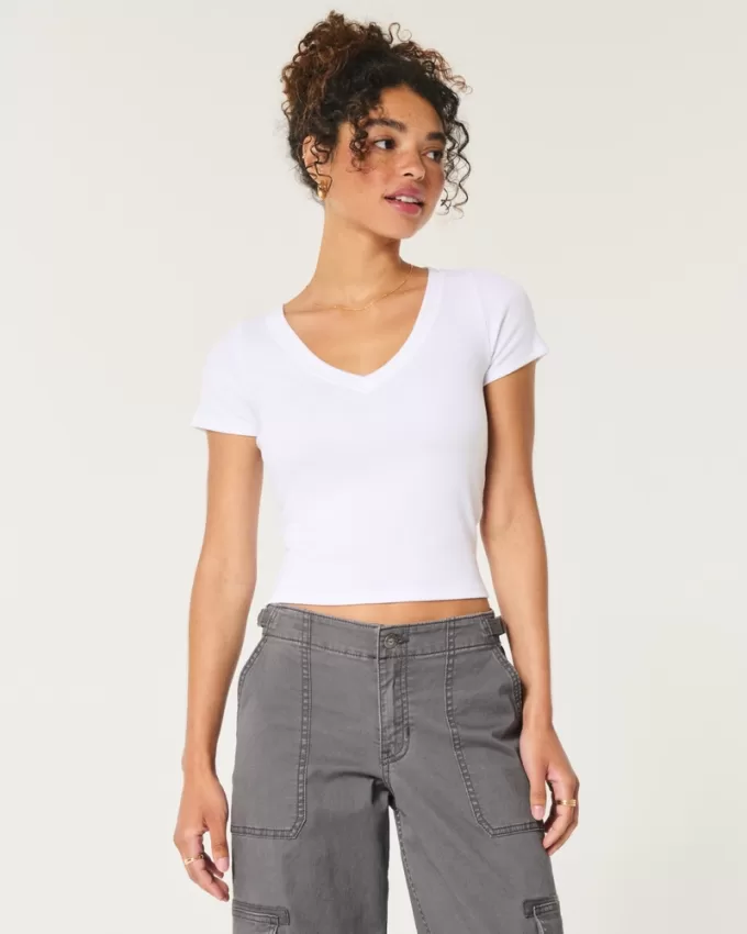 Ribbed V-Neck Top,Ribbed V-Neck Top Ribbed V-Neck Top,Ribbed V-Neck Top